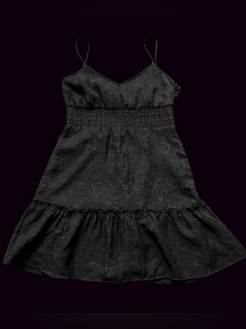 Club Monaco Classic Whimsygoth Embossed Floral Print Black Sundress